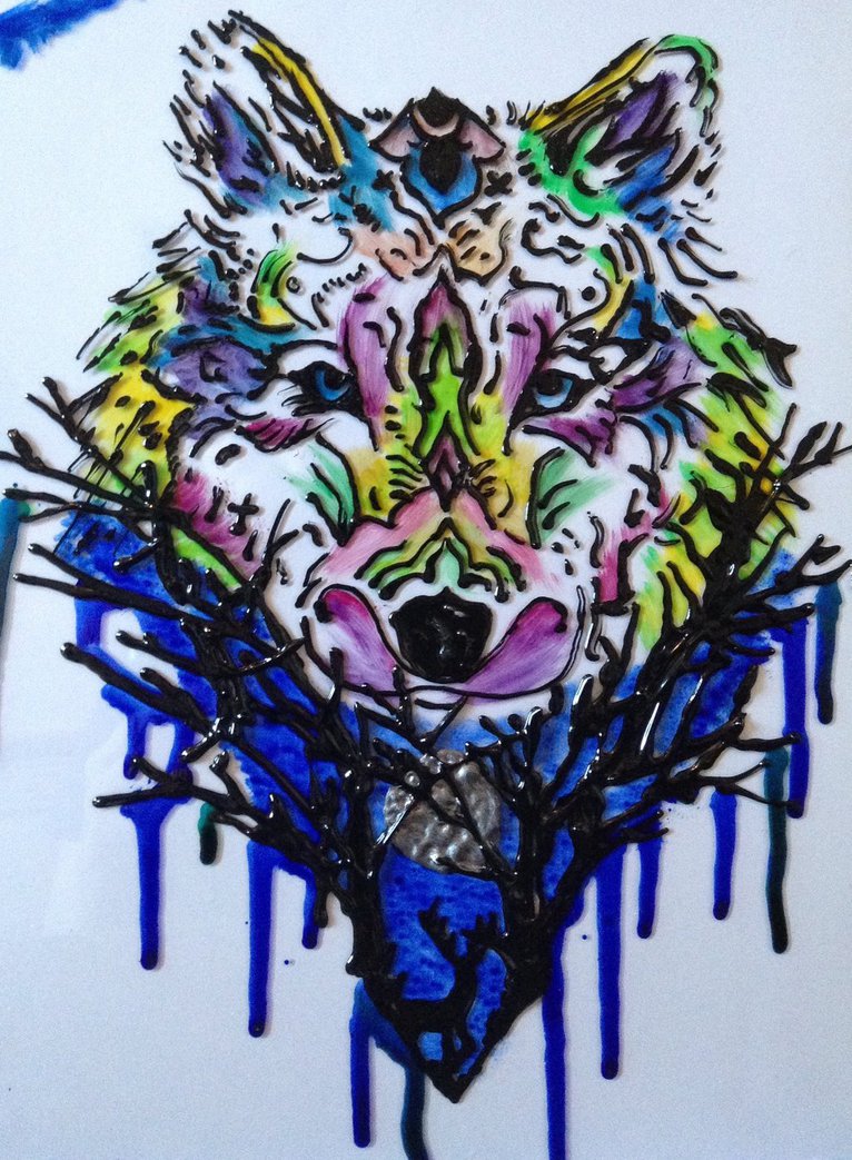 766x1043 Abstract Wolf Glass Painting By Cy6erwolf - Abstract Glass Painting