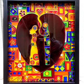 354x354 Loving Couple Glass Painting Abstract Art From Cozyhome1 On Etsy - Abstract Glass Painting