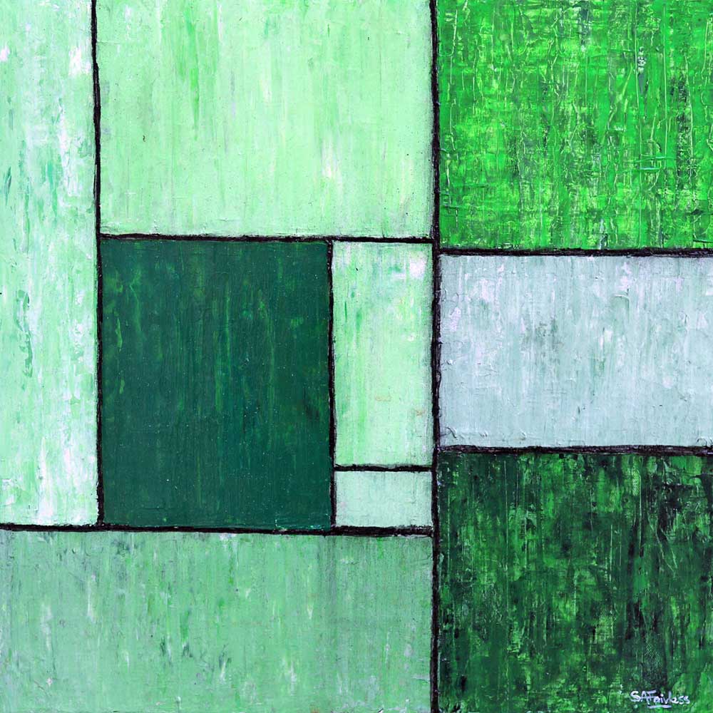 1000x1000 Green Pastures Green Abstract Geometric Landscape Painting On Canvas - Abstract Green Painting