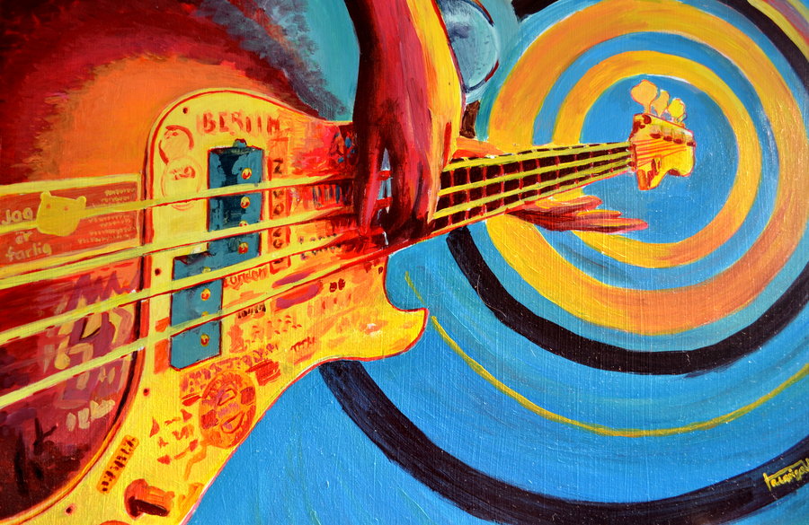900x585 Abstract Bass Guitar Painting By Ilyagalayda - Abstract Guitar Painting