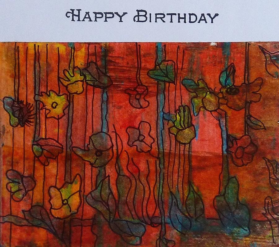 900x796 Happy Birthday Abstract Red Flowers Painting By Diane Palmer - Abstract Happy Birthday Painting