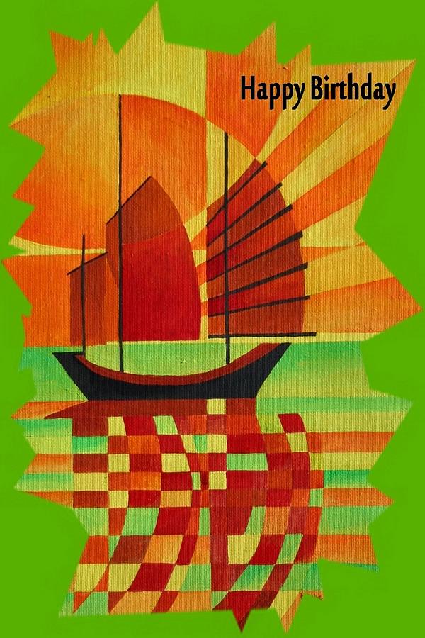 600x900 Happy Birthday Junk On Sea Of Green Cubist Abstract Painting By - Abstract Happy Birthday Painting
