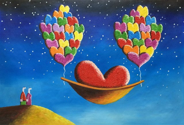 640x434 Hand Painted Modern Oil Painting On Canvas Colorful Abstract Heart - Abstract Heart Painting