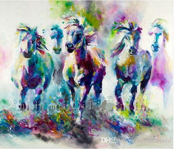 593x510 Framed Colorful Abstract Horses,pure Hand Painted Modern Wall - Abstract Horse Oil Painting