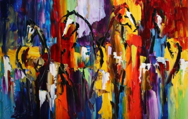 600x380 Roaming Two Abstract Horse Oil Painting By Laurie Justus Pace By - Abstract Horse Oil Painting