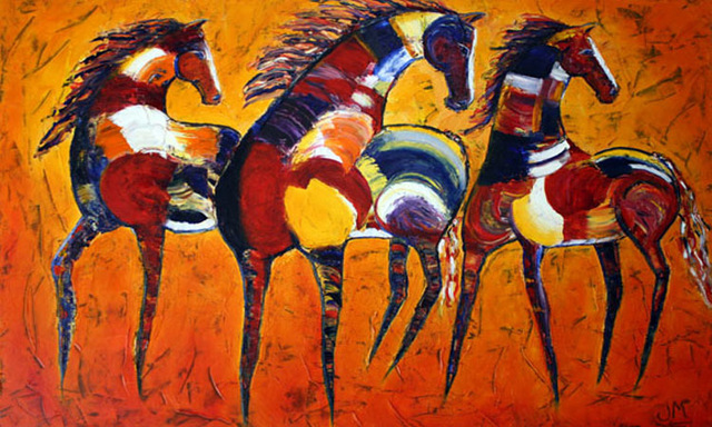 640x384 Superb Artist Hand Painted High Quality Abstract Horses Oil - Abstract Horse Oil Painting