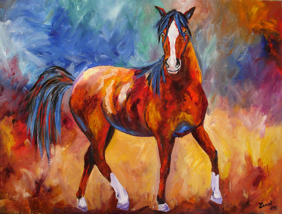 900x682 Abstract Horse Attitude Painting By Mary Jo Zorad - Abstract Horse Painting