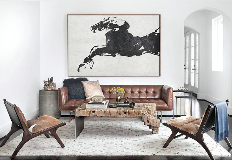 780x539 Original Art Abstract Horse Painting, Black White Minimalism - Abstract Horse Painting On Canvas