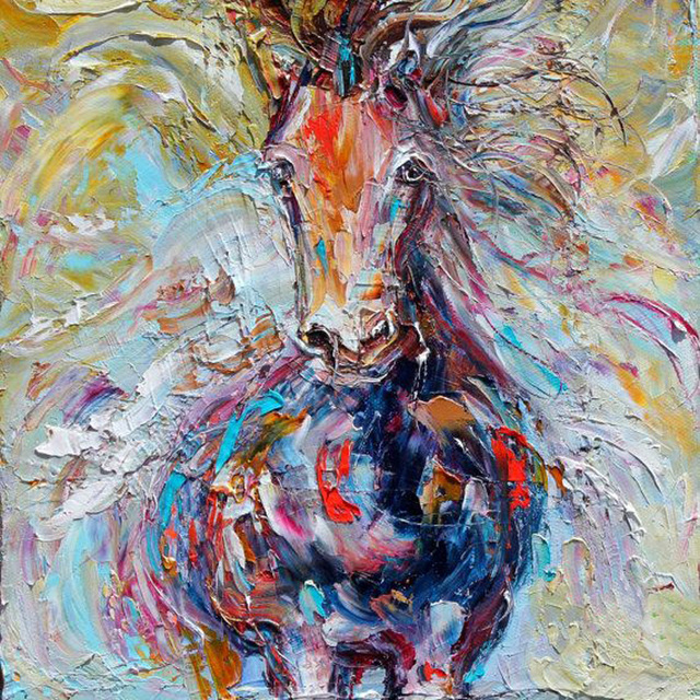640x640 Skills Painter Team Hand Painted High Quality Abstract Horse Oil - Abstract Horse Painting On Canvas