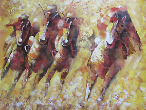 300x225 Abstract Horse Race Horses Racing Jockey Large Original Oil - Abstract Horse Painting On Canvas