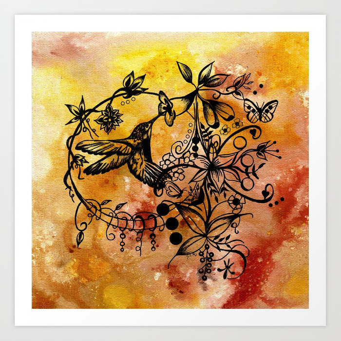 700x700 Acrylic Abstract Painting Hummingbird Art Print By - Abstract Hummingbird Painting