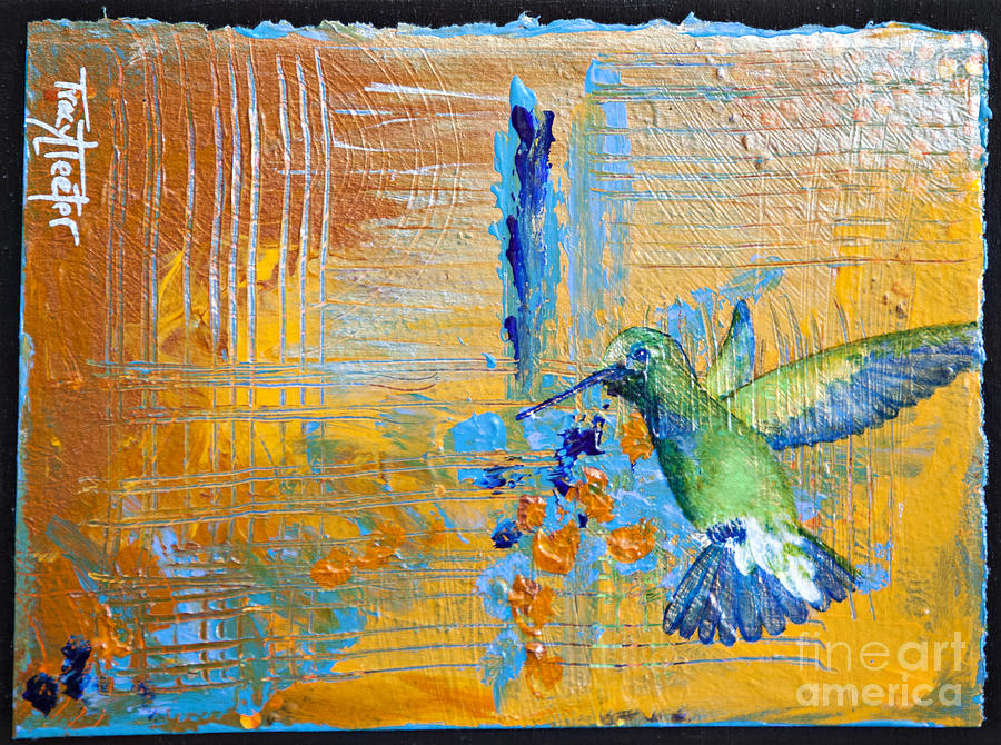 900x670 Hummingbird Abstract Painting By Tracy L Teeter - Abstract Hummingbird Painting
