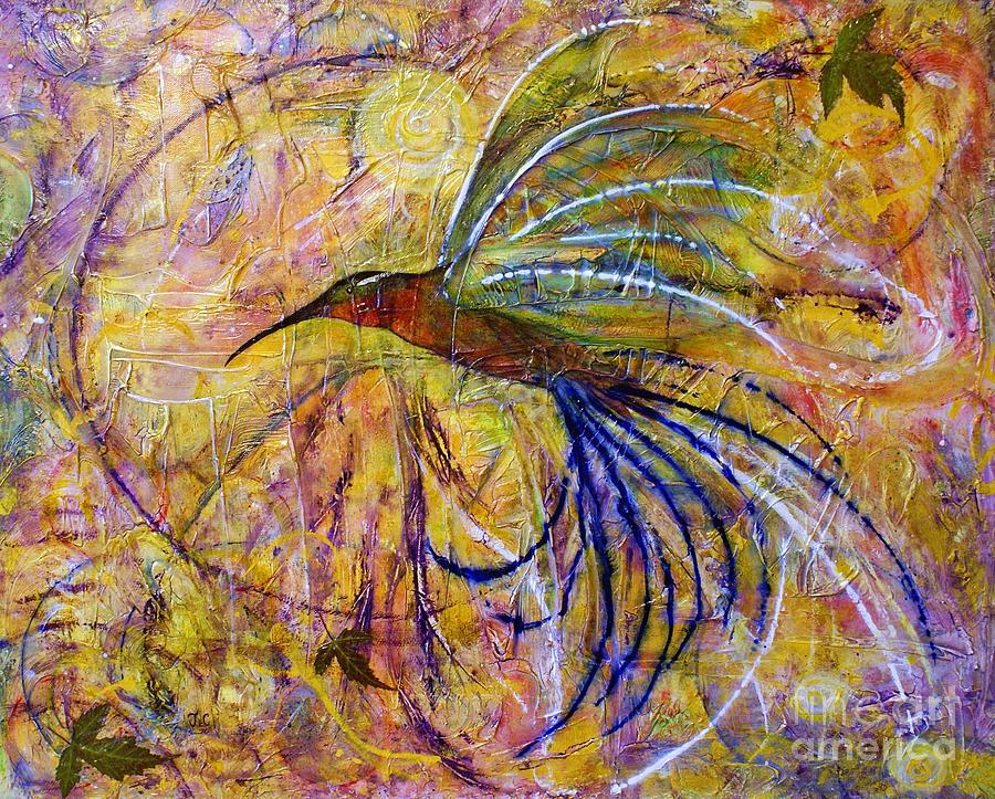 900x723 Hummingbird Don'T Fly Away Painting By Jane Chesnut - Abstract Hummingbird Painting