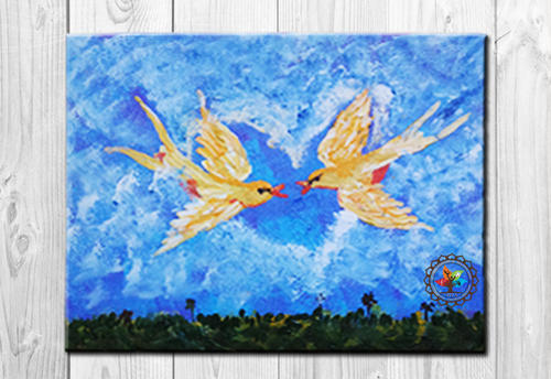 500x344 Romantic Birds Abstract Painting - Abstract Hummingbird Painting