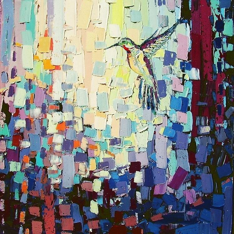750x750 Taking Flight - Abstract Hummingbird Painting