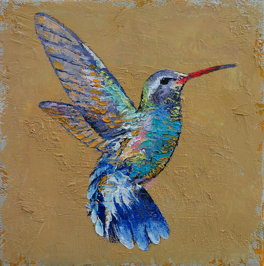 895x900 Turquoise Hummingbird Painting By Michael Creese - Abstract Hummingbird Painting