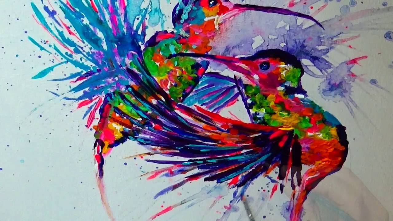 1280x720 Abstract Hummingbirds Flying For Love (Speed Painting In Acrylic - Abstract Hummingbird Painting