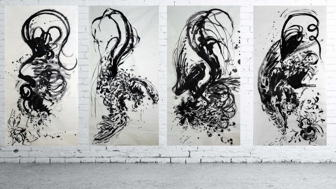 1400x788 Abstract Ink Painting Series Rooster On Behance - Abstract Ink Painting