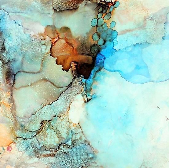 550x546 Lou Jordan Fine Art Veils Of Spring Original Alcohol Ink - Abstract Ink Painting