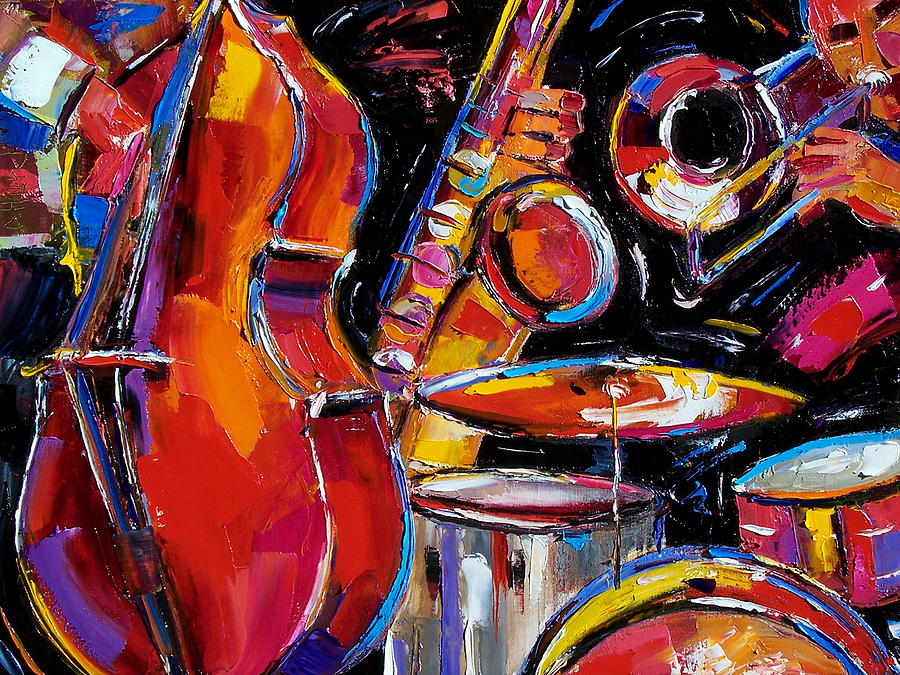 900x675 Red Jazz Painting By Debra Hurd - Abstract Jazz Painting