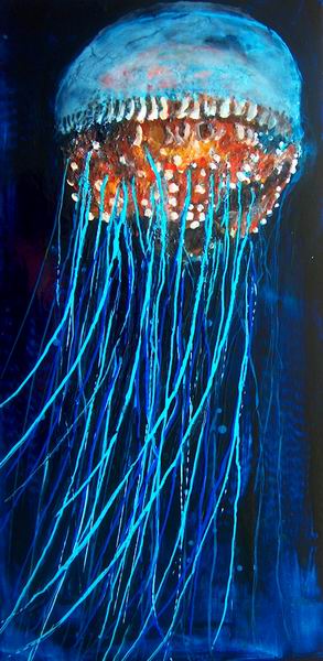 293x600 Fine Art By Pat Koscienski Ocean Motion - Abstract Jellyfish Painting