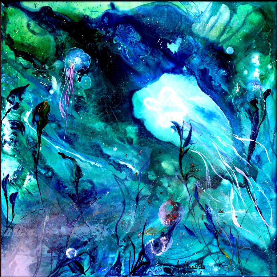 900x900 Glassy Jellyfish Painting By Angelo Maristela - Abstract Jellyfish Painting