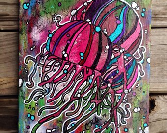 340x270 Green Jellyfish Abstract Acrylic Painting 8x10 Christina - Abstract Jellyfish Painting