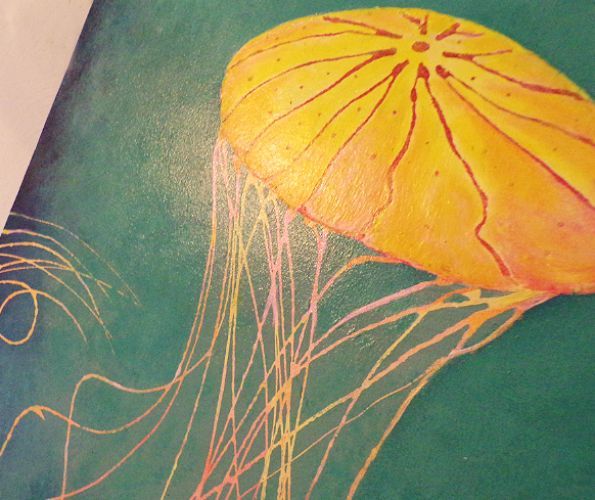 595x500 Jelly Bright And Colourful Abstract Jellyfish Painting On Canvas - Abstract Jellyfish Painting