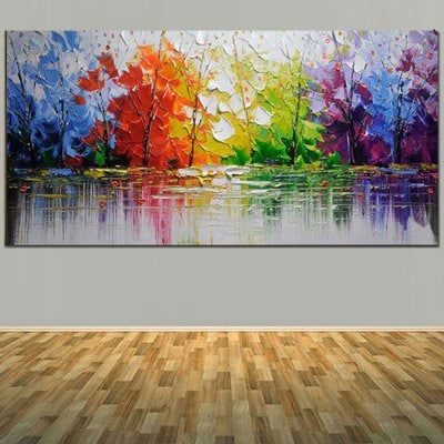 400x400 Modern Hand Painted Abstract Color Tree Palette Knife Oil Painting - Abstract Knife Oil Painting