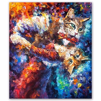 350x350 Professional Artist Design Abstract Knife Dancing Cat Oil Painting - Abstract Knife Oil Painting