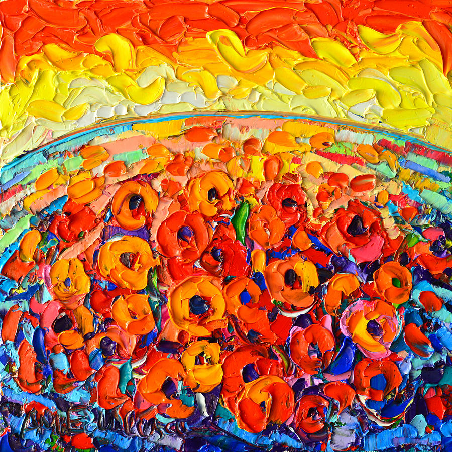 900x900 Sea Of Poppies At Sunset - Abstract Knife Oil Painting