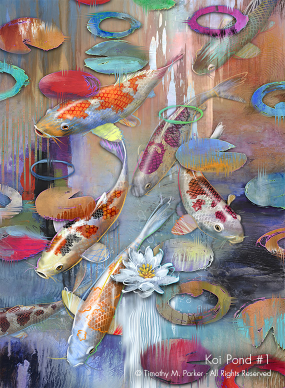 570x776 Koi Pond - Abstract Koi Fish Painting