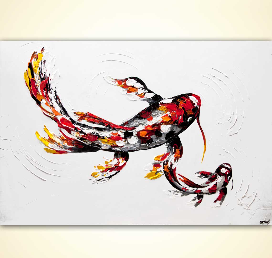 1140x1083 Painting - Abstract Koi Fish Painting