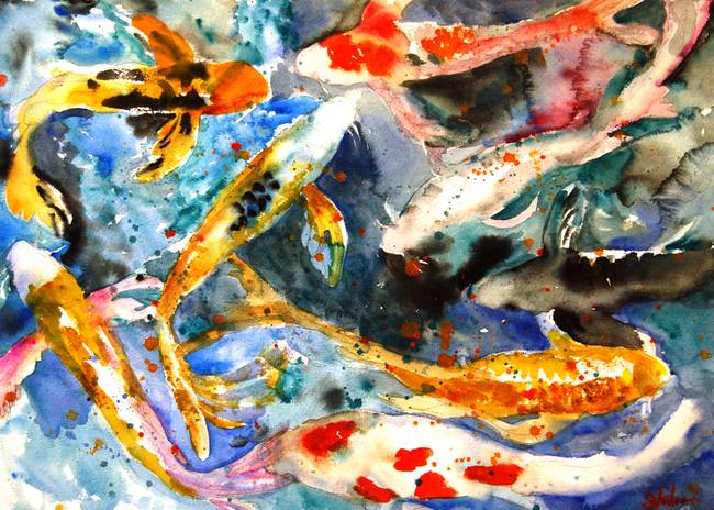 650x464 Stunning Koi Fish Watercolor Painting Reproductions For Sale - Abstract Koi Fish Painting