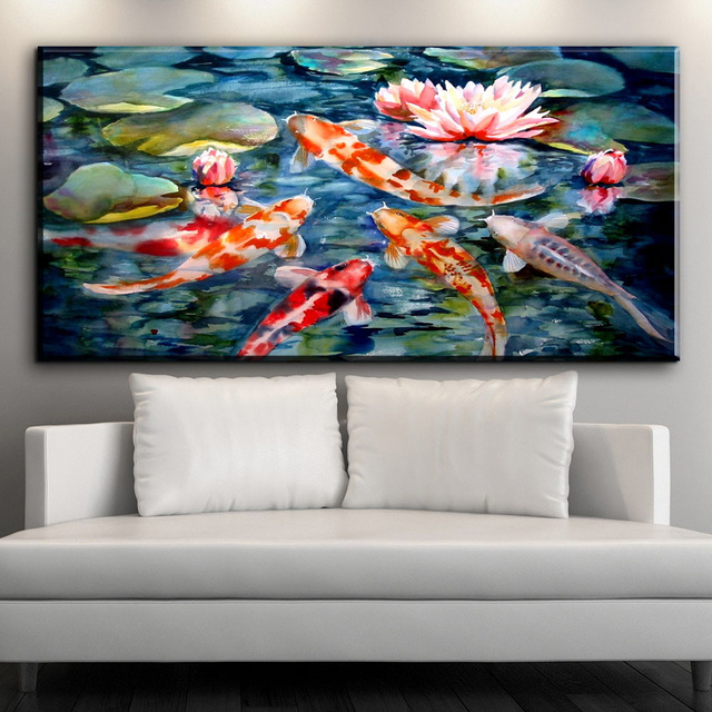 640x640 Zz1338 Chinese Canvas Wall Art Koi Fish Lotus Canvas Pictures - Abstract Koi Fish Painting