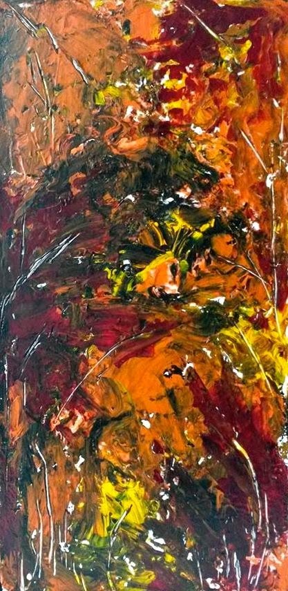 417x856 Autumn Leaves, Original Acrylic Abstract Painting Full Length - Abstract Leaves Painting