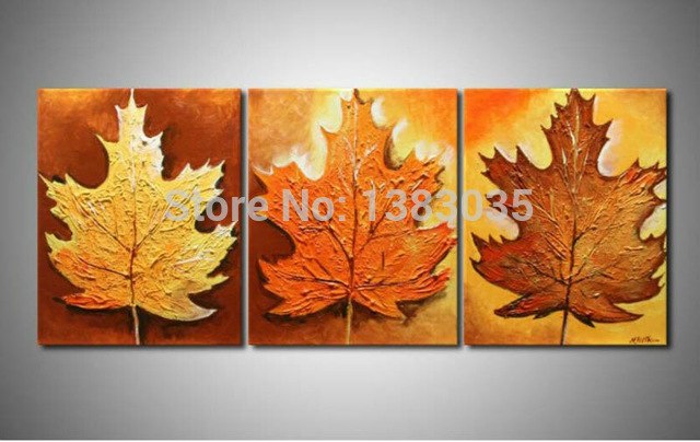 640x404 Hand Painted Still Life Oil Painting On Canvas 3 Piece Modern - Abstract Leaves Painting