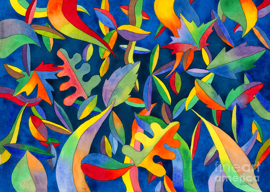 900x642 Leaves On Water Abstract Painting By Kristen Fox - Abstract Leaves Painting