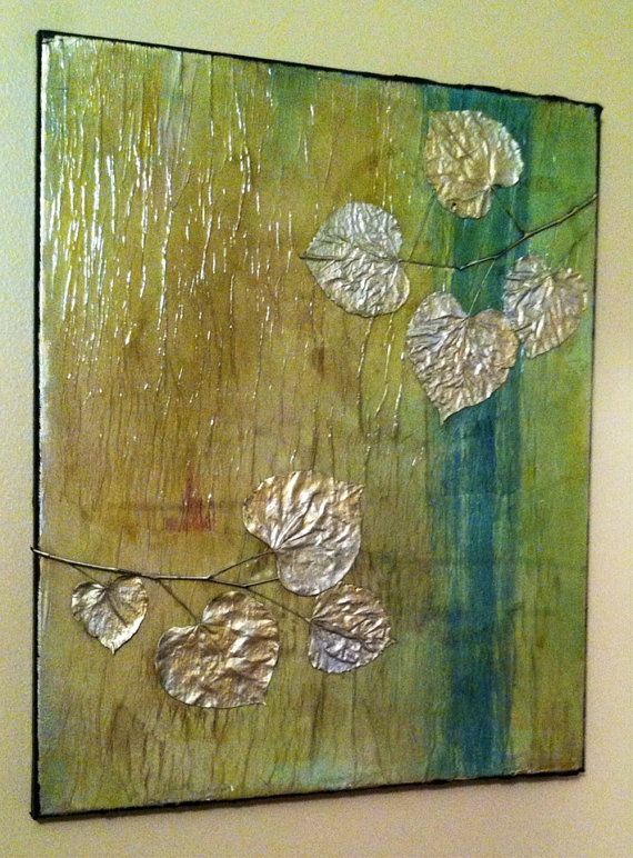570x772 Original Mixed Media Textured Abstract Leaf Painting On Etsy - Abstract Leaves Painting