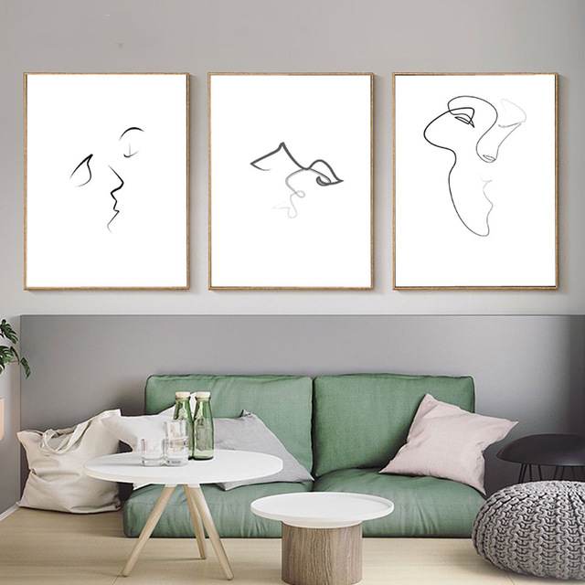 640x640 Nordic Black White Painting Print Canvas Poster Kiss Abstract Line - Abstract Line Painting