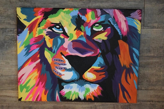 570x380 Abstract Lion Hand Painted By Elise Winter - Abstract Lion Painting