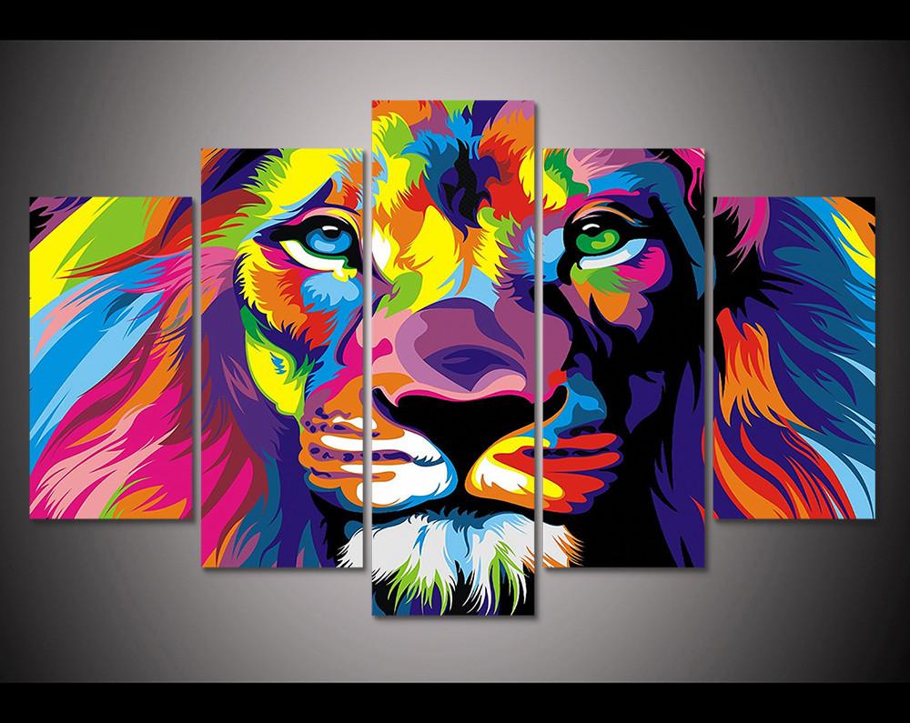 1000x795 Limited Edition Lion Abstract 5 Piece Canvas Painting - Abstract Lion Painting