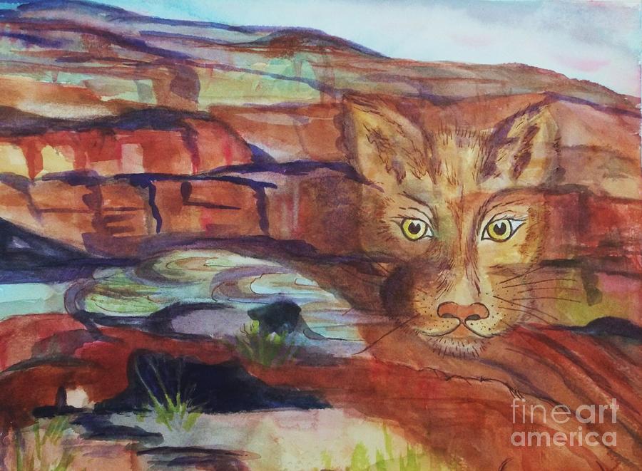 900x661 Red Rocks Mountain Lion - Abstract Lion Painting