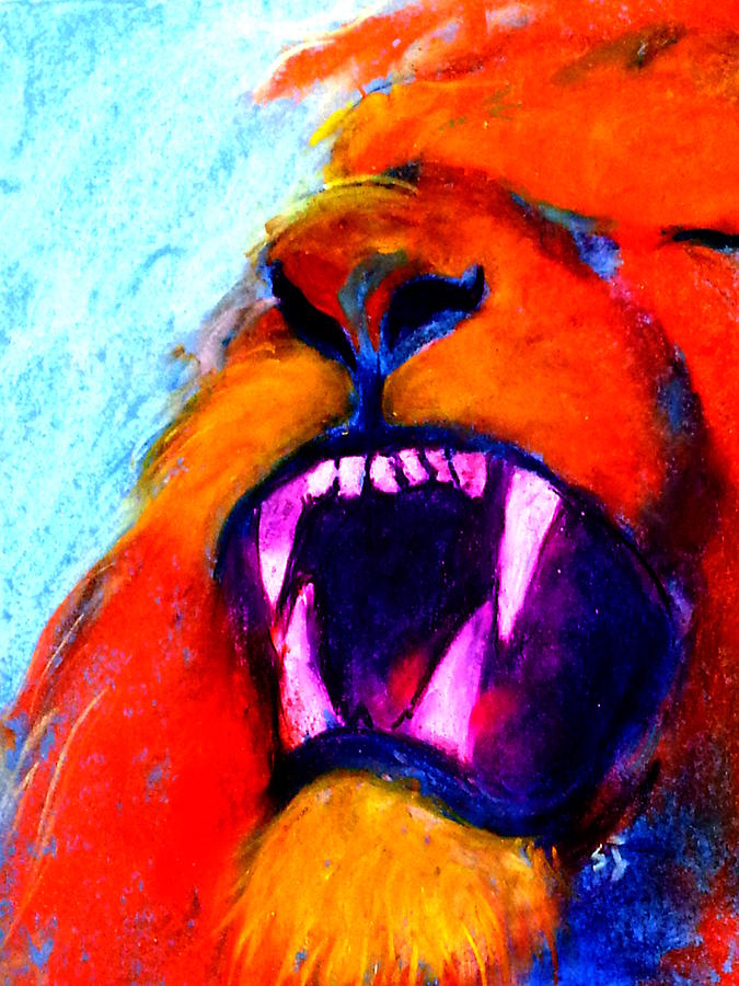 675x900 Funky Lion Roaring Jungle King Painting By Sue Jacobi - Abstract Lion Roar Painting
