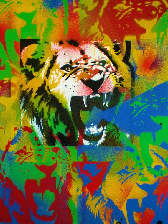 570x760 Lions Roar Painting Stencil Art Spray Paints Canvas Abstract - Abstract Lion Roar Painting