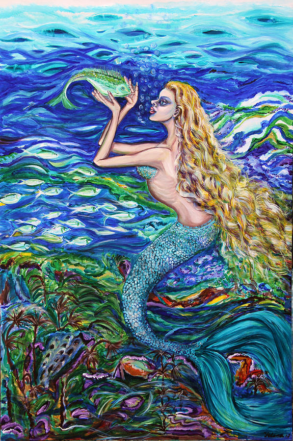 597x900 Mermaid Fishnet Painting By Yelena Rubin - Abstract Mermaid Painting