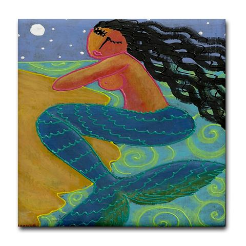 480x480 Mermaid In The Moonlight - Abstract Mermaid Painting