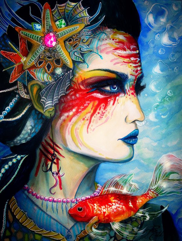 600x793 Mermaid By Pixiecold - Abstract Mermaid Painting