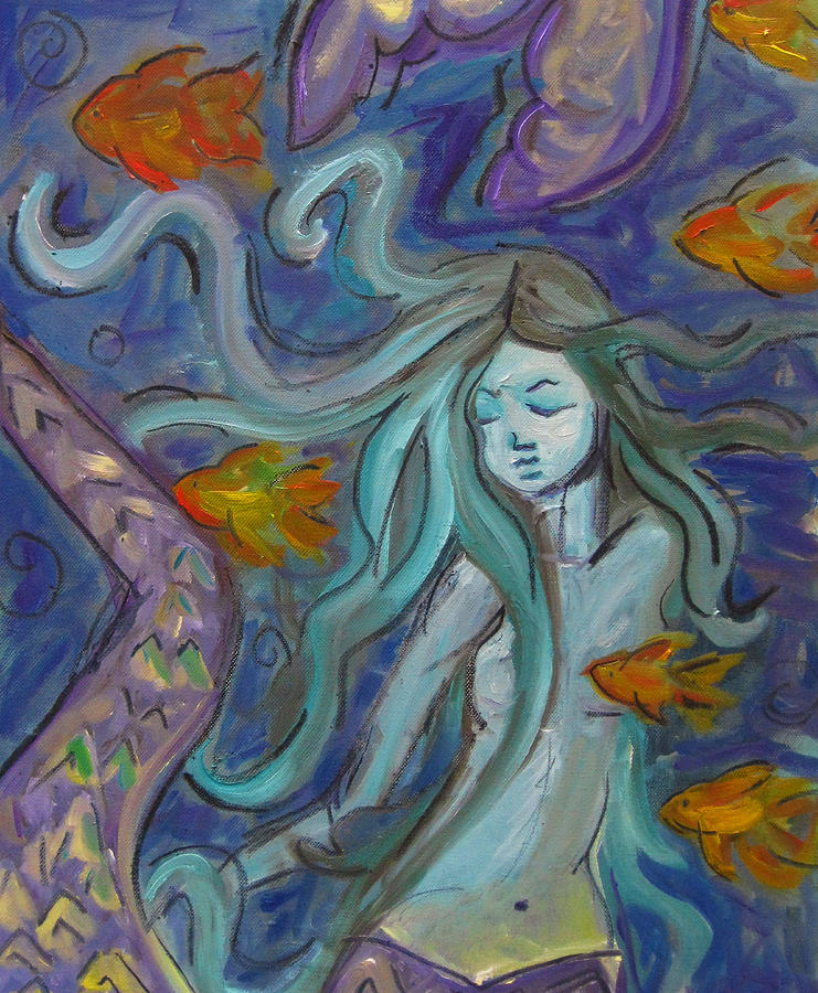 741x900 Mermaids Dream Painting By Harvest Ganong - Abstract Mermaid Painting