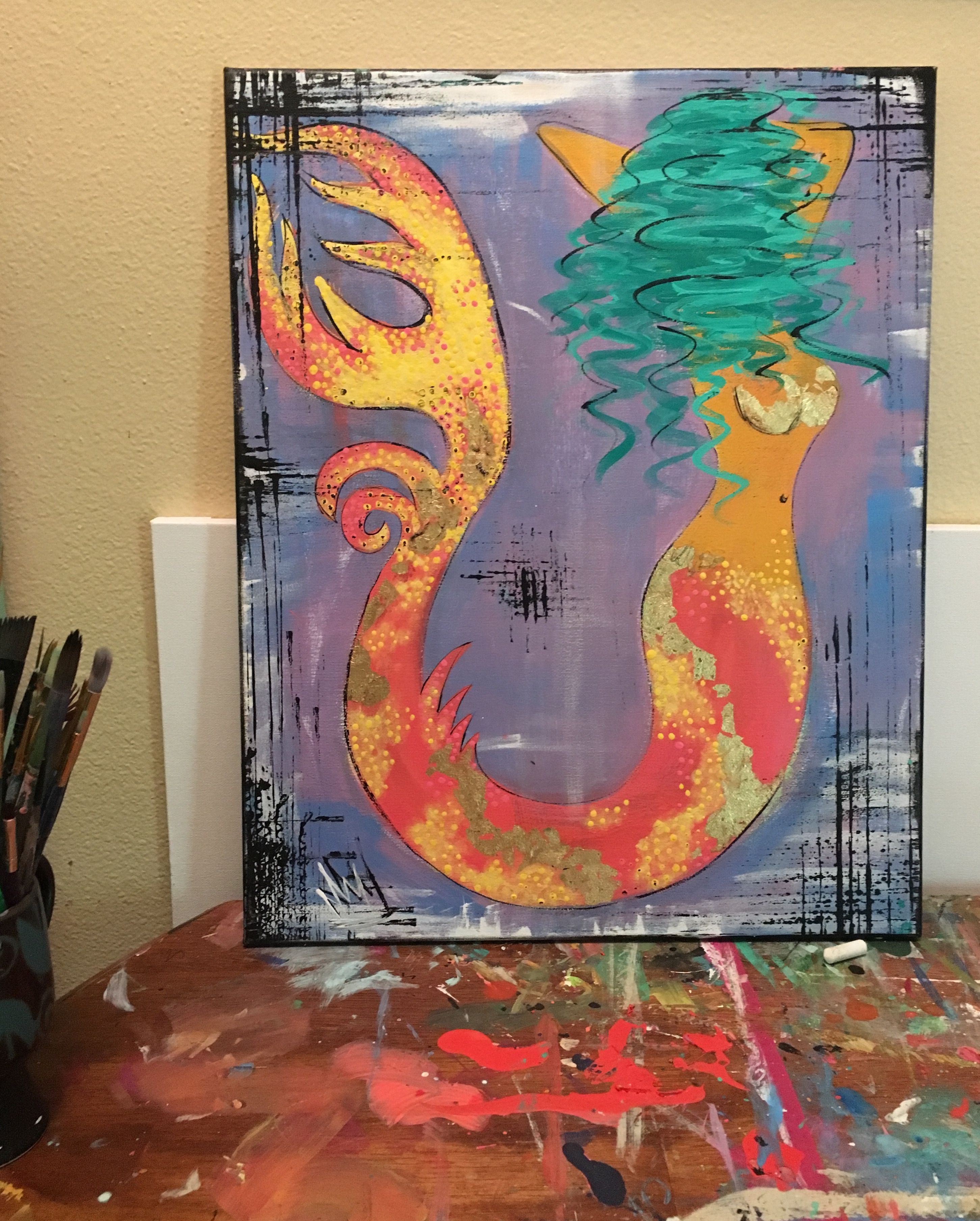 2903x3615 Mermaid. Painting. Art. Canvas. Acrylic. Abstract. Ocean. Mythical - Abstract Mermaid Painting